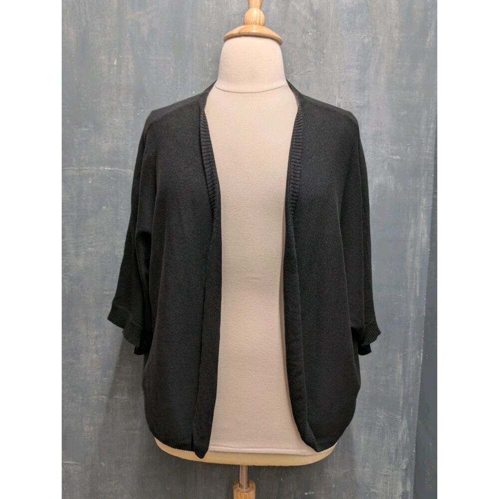 Woman Within Black Cotton Cardigan Sweater 3X Short Sleeve Bolero